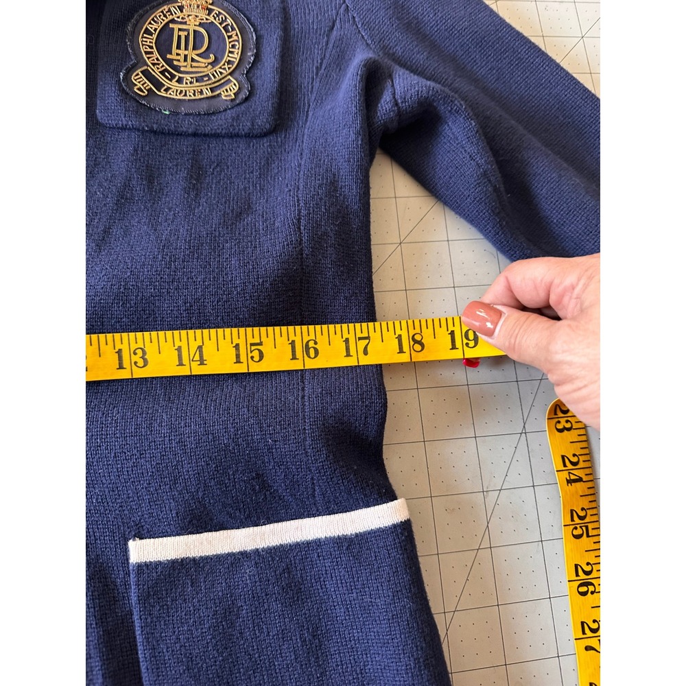 Ralph Lauren Navy Crest Emblem‎ Knit Blazer Jacket Women Gold Button Preppy - Picture 14 of 16